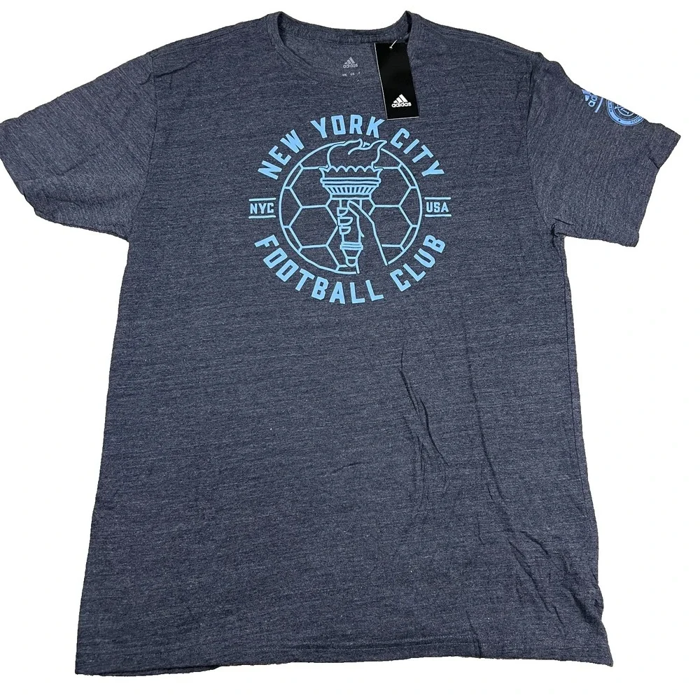 Adidas Mens Large Blue New York City FC Short‎ Sleeve Soccer Performance Tee NWT
